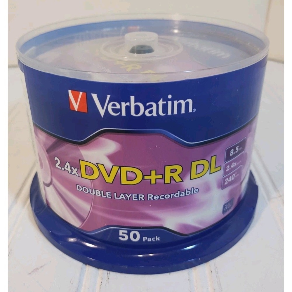 NEW Verbatim 2.4x DVD+R DL 8.5GB 240 Min - 50 Pack DVDs Double Layer Record ✅✅